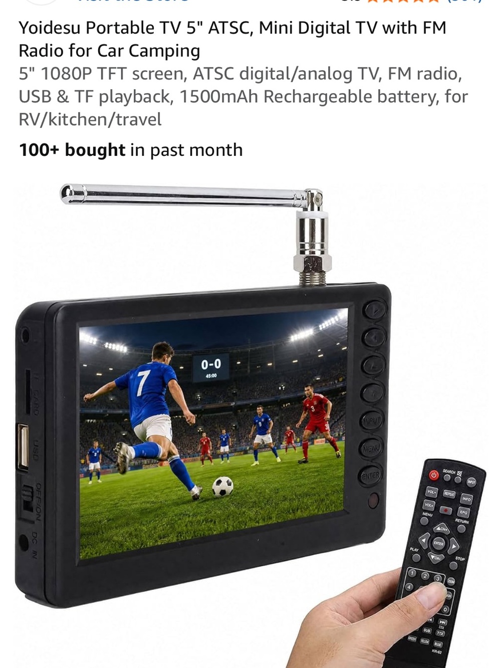 Brand New 5" Portable Handheld TV with FM Radio - Black